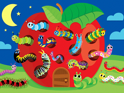 Patty-Pillar Game Illustration apple caterpillar caterpillars childrens family game game design home illustration kids moon nest vector