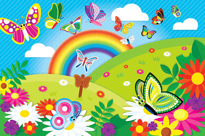 Patty-Pillar Game Illustration butterflies butterfly childrens game clouds colorful family game game design home house kids kids game magical preschool rainbow