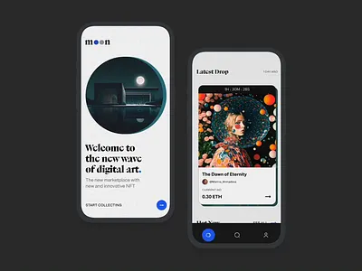 moon: NFT App Case Study animation app logo marketplace motion nfts product design prototype ui ui design visual design