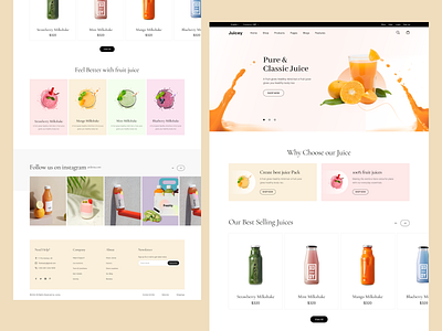 Juice - e - Commerce Website Design clean creative design design kuthir drinks website e commerce foodie fresh juice website homepage juice landingpage minimal orange ui design uiux web webdesign