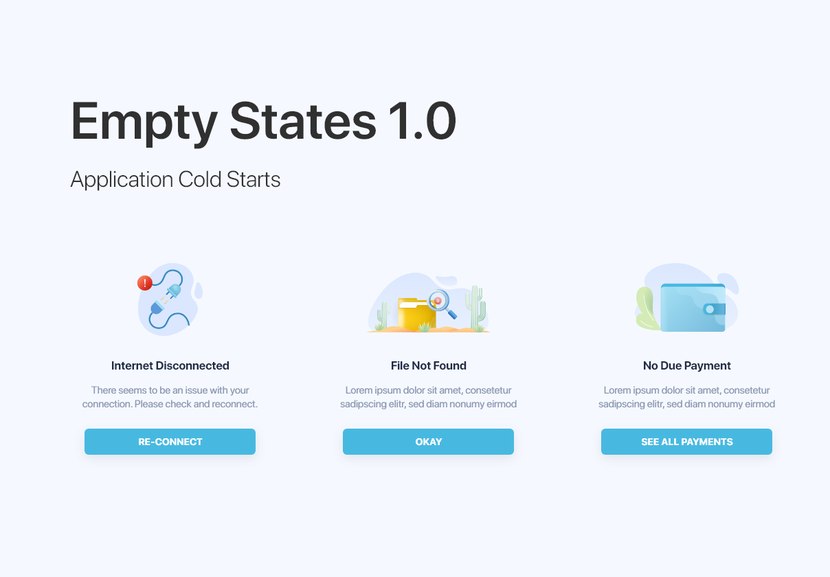 Empty States 1.0 3d animation app branding cold start design empty illustration internet disconnected logo minimal motion graphics no data screen shapes typography ui ui design ux design vector
