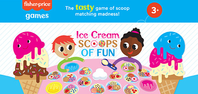 Ice Cream Schools of Fun Game Packaging childrens fisher price flavor game game design game packaging ice cream ice cream scoop ice cream scoops illustration kids label packaging preschool preschool game tasty toppings toy wrap