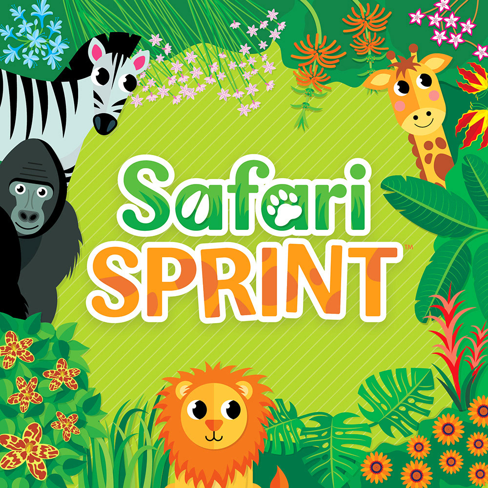 Safari Sprint Game Illustration adventure animals card game childrens game giraffe gorilla graphic design illustration jungle kids kids game learning lion logo logo design preschool safari safari sprint zebra