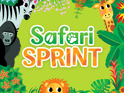 Safari Sprint Game Illustration adventure animals card game childrens game giraffe gorilla graphic design illustration jungle kids kids game learning lion logo logo design preschool safari safari sprint zebra