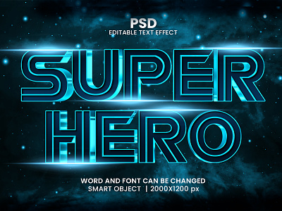Super hero 3D Editable Photoshop Text Effect Template download link light background movie style movie title neon effect super hero