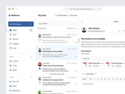 MailOver - Email Client Dashboard by Onky for 10am Studio on Dribbble