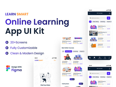 LearnSmart - Online Course & E-Learning App UI Kit app design app ui design apps apps ui ux design delivery app ui e learning e learning apps design education apps design elearning apps learning apps online course app ui