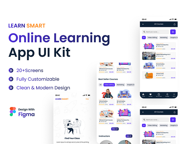 LearnSmart Online Course & ELearning App UI Kit by Rayhanul Islam