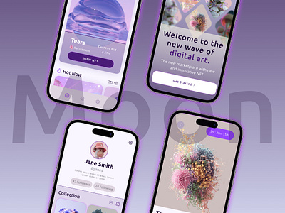 Moon: a NFT Marketplace Neon Concept app appdesign branding conceptdesign designconcept designinspiration graphic design logo marketplace mobileconcept mobiledesign nft nftart nftdesign typography ui ux