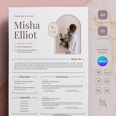 Aesthetic Resume & Cover Letter Template aesthetic animation beauty brand canva cover letter cv design download editable elegant free graphic design luxury modern motion graphics print professional resume typography