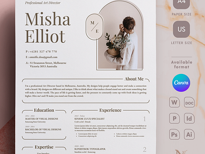 Aesthetic Resume & Cover Letter Template aesthetic animation beauty brand canva cover letter cv design download editable elegant free graphic design luxury modern motion graphics print professional resume typography