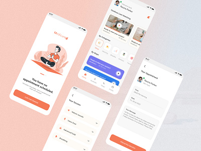 Medicure App UI Design appdesign appuidesign booking design iosapp medapp meditation meditationapp mobileapp mobileui ui uiuxdesign ux website