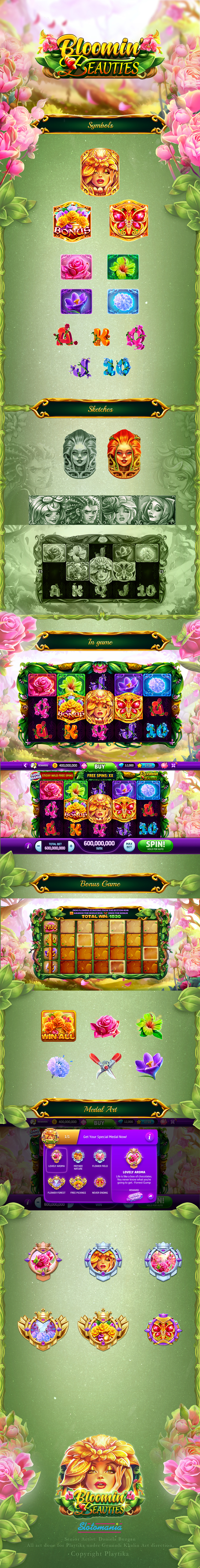 Bloomin' Beauties Slot Game art (Slotomania) 2d art casino casino game casual game character design design game art igaming illustration logo photoshop slot art slot game slots