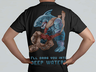 Shark and MMA fighter fight. T-shirt and rashguard design freelance logo mma shark t shirt vector