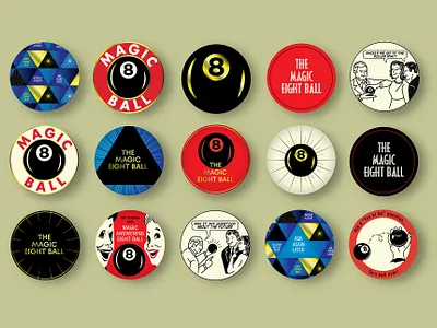 Magic 8-Ball Pin Concepts 1940s 1950s 8 ball game logo magic 8 ball retro vintage