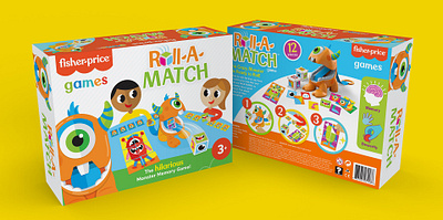 Roll-A-Match Game Packaging card game cards character closed box fisher price game illustration kids game packaging playing cards preschool preschool game roll a match