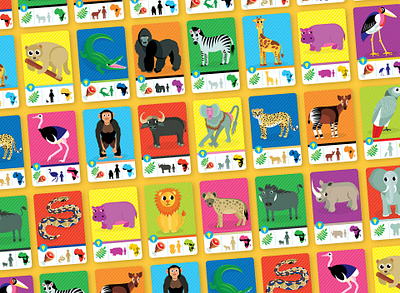 Safari Sprint Card Illustrations africa animals card card design cards childrens childrens game colorful game illustration kids kids game learning matching preschool safari safari animals safari sprint toy