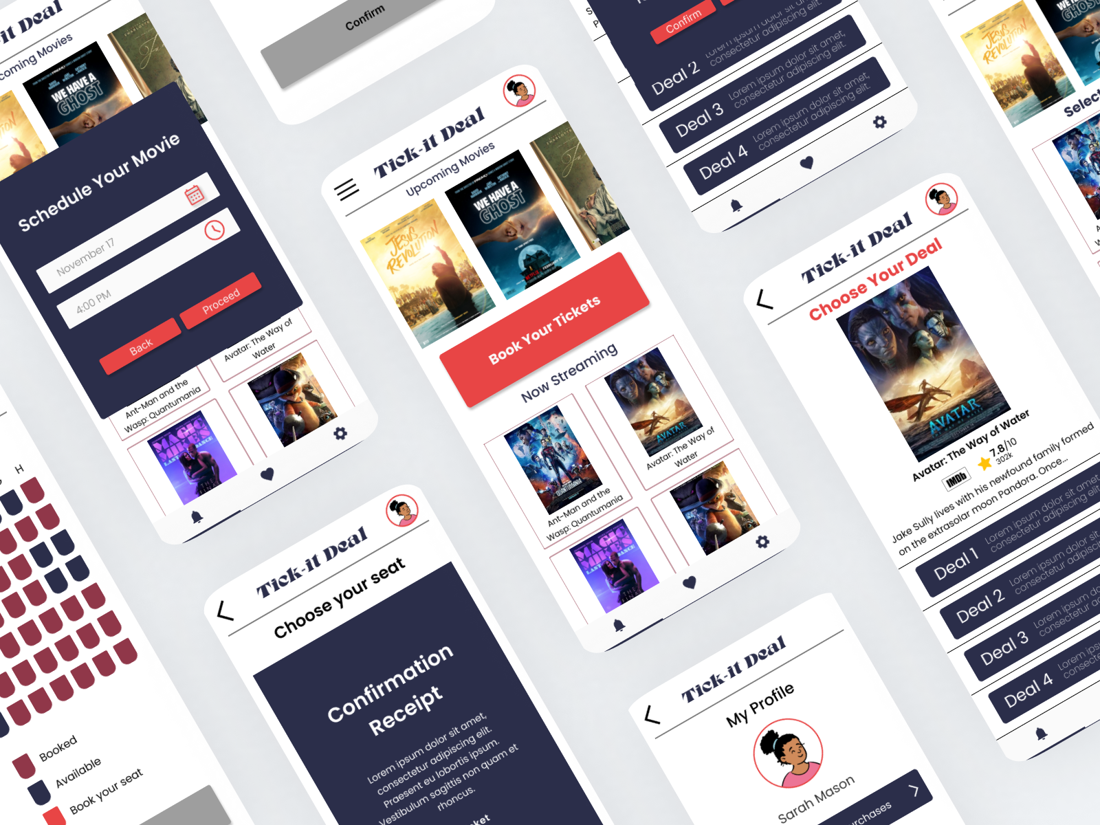 Tick-it Deal app branding design graphic design icon illustration logo minimal movie responsive design typography ui uiux ux vector
