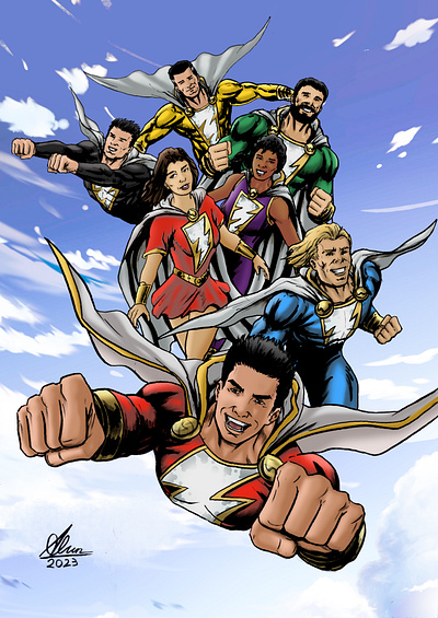 Shazam Family - DC Comics artist artwork character illustration comic comic artist comic style dc dc comics drawing illustration illustrator shazam sketch superhero superhero family superman youtuber