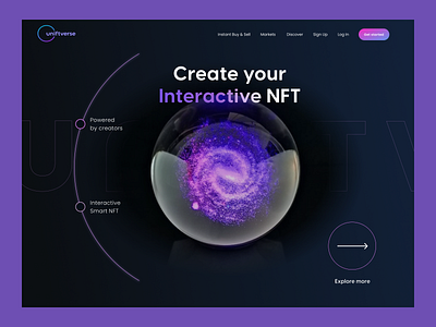 Interactive NFT homepage concept globe hero banner interactive rotating menu ui website