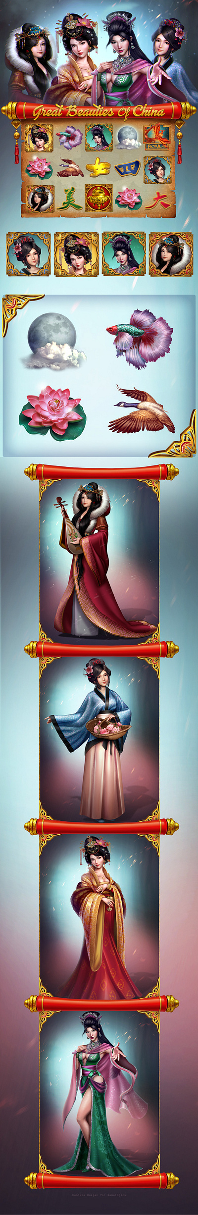 Great Beauties of China (Slot Game) 2d art casual game character design igaming illustration photoshop slot game slots