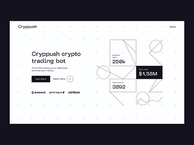 Cryptopush - crypto trading bot clean crypto crypto design light mode minimal trading bot ui ui inspiration ui ux design web3 website white
