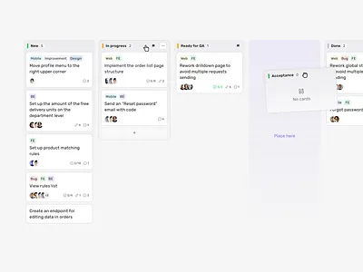 Kanban view agenda card details columns dashboard drag and drop figma hover jira kanban management planning product design productivity tasks trello ui ux