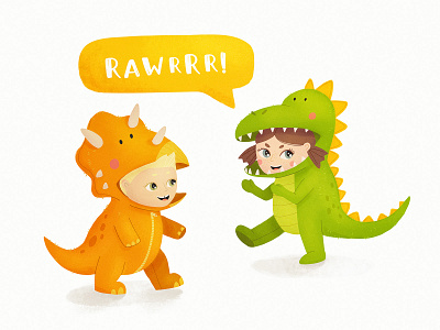 Dino game cartoon character children concept cute design dino illustration kids raster texture vector