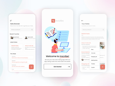 Inscribe I Note Taking App button calender clean design dribbble home illustration list minimal mobile mobile app design mobile design note organize plan schedule ui user interface ux weekly