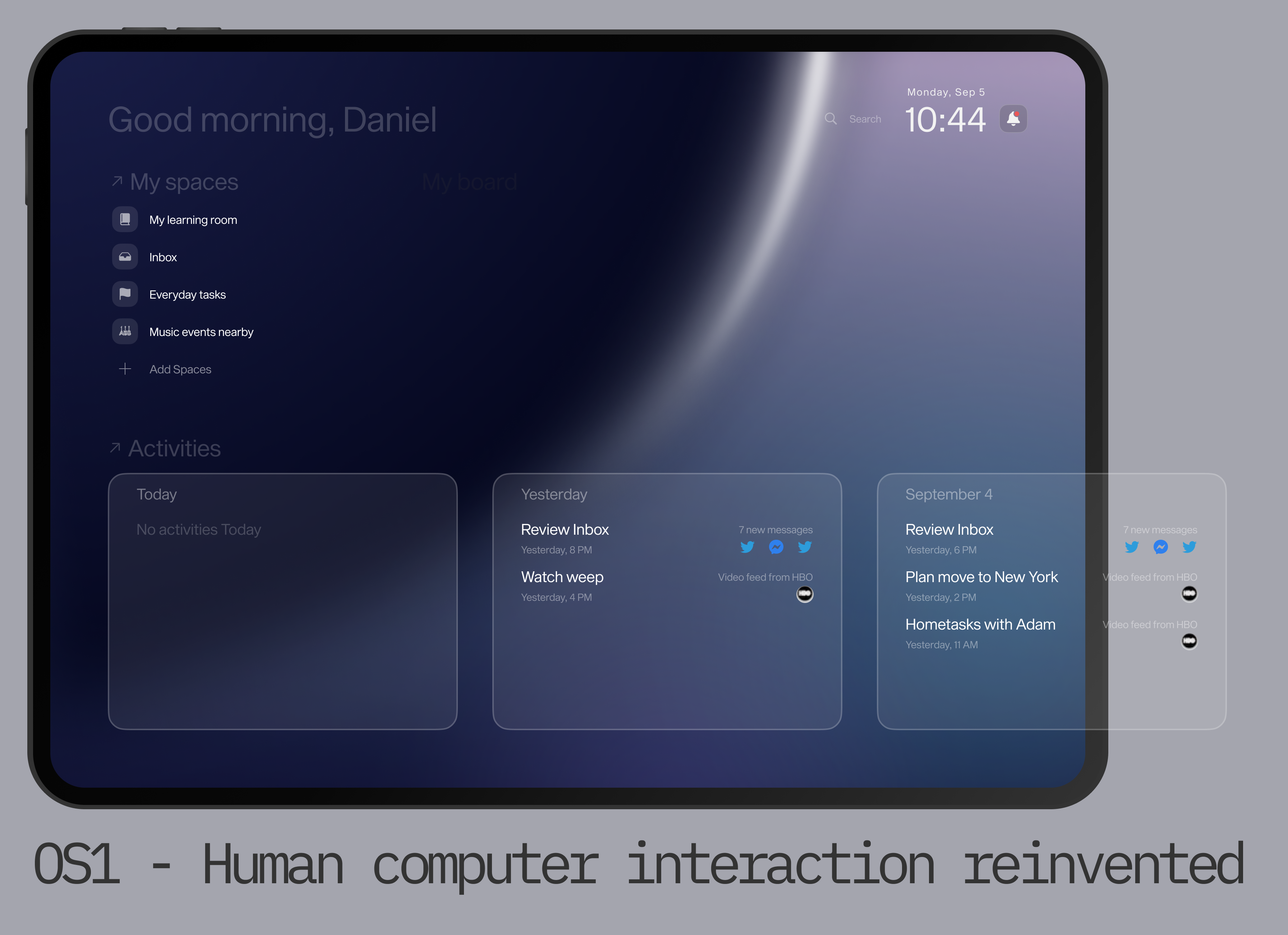 OS1 - tablet analytics dashboard desktop home home screen interaction landing operational system os prototype