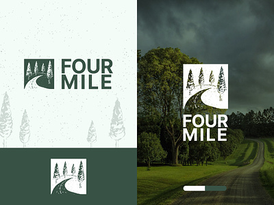 Four Mile logo🌳 adobe illustrator artistic logo branding eco logo four logo hand drawn hand-drawn landscape logo logo logo design miles tree trees