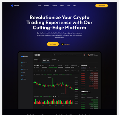 Hero section of a cryptocurrency trading platform's Landing page blockchain crypto trading cryptocurrencies cryptocurrency trading platform defi design hero section hero section of a website trading ui ux web3