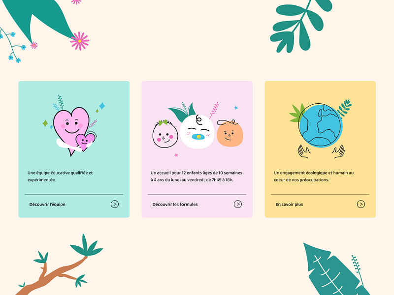 L'arbre ô Petits - Illustrations babies baby care center daycare daycare center green hearts illustration illustrator kid kids nature sustainable ui web design