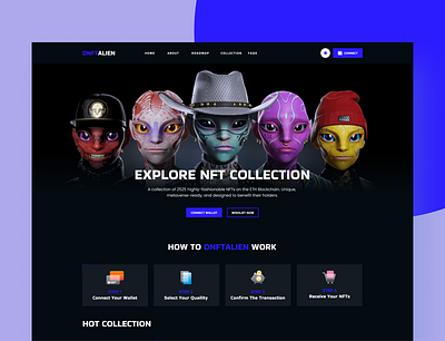 DNFTALIEN- NFT Marketplace landing page design nft nft marketplace ui ux