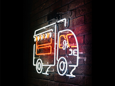 Frix - Neon Food Truck branding design fastfood food foodtruck graphic design ill illustration logo neon neonlight neonlights orange road truck typography ui ux vector wall