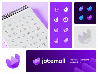 Jobzmall Logo Design Evolution app branding button career employee gradient hire hr icon identity lettering logo marketblace mobile platfom play saas sketches software video