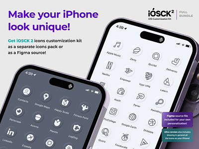 iOSCK 2.0 Full Bundle with Figma Source to Customize your iPhone apple branding dark figma grey icon icons ios ios15 iphone iphone14 iphone15 kit light logo pack set skin ui ux