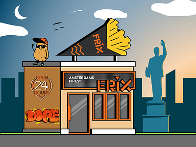 Frix Friterie - New Location illustration branding design fastfood fries graphic design hotdogs ill illustration lilchef location logo new newlocation open potato potatos typography ui ux vector