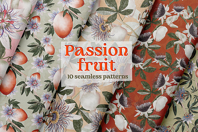 Watercolor patterns Passion fruit advertising botanical branding design exotic fabric fashion floral flower fruit illustration passion pattern procreate seamless textile tropical vintage watercolor wraping