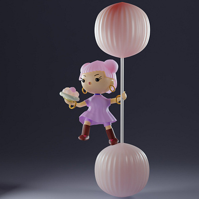 Marshmallow Girl cartoon character 3d design graphic design model motion graphics