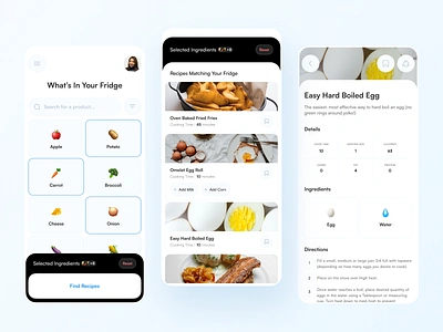 My Fridge Food App app bottom sheet card food ingredients minimal recipes ui uiux ux