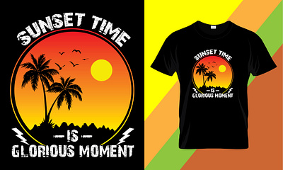 Sunset Time T-Shirt Design awesome beach fashion vintage