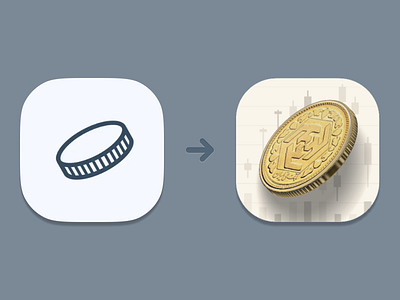 Chand: Realtime Exchange Rates — App Icon Recreation 3d app design app icon branding coin crypto currency exchange icon inspiration realistic rebrand recreation skeuomorphism