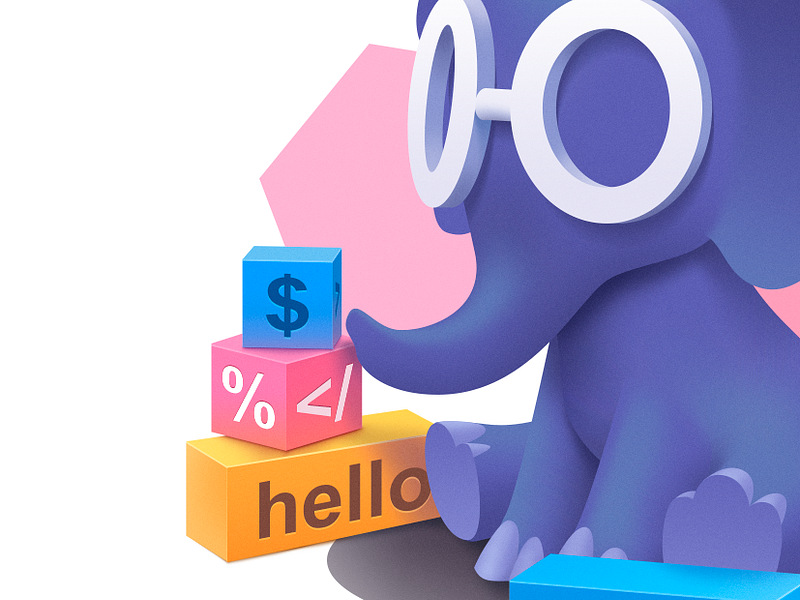 Php 101 illustration blocks course egghead elephant icon illustration php programming