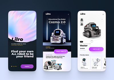 Lilro – Online Robots Marketplace ai app artificial intelligence branding cozmo graphic design interface design mobile pet robot ui website