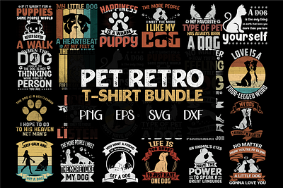Cat & Dog Retro T-Shirt Design Bundle cat dog creative t shirt graphic graphic design pet pet saying t shirt t shirt design vector