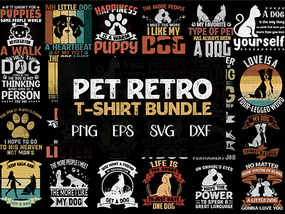 Cat & Dog Retro T-Shirt Design Bundle cat dog creative t shirt graphic graphic design pet pet saying t shirt t shirt design vector