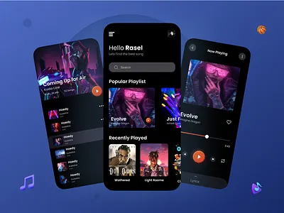 Music Player App app app design audio player dark modern design music music player player playlist song sound ui design