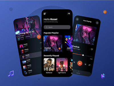 Music Player App app app design audio player dark modern design music music player player playlist song sound ui design