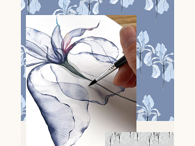 Watercolor irises for surface design branding design illustration pattern seamless pattern set design textile watercolor